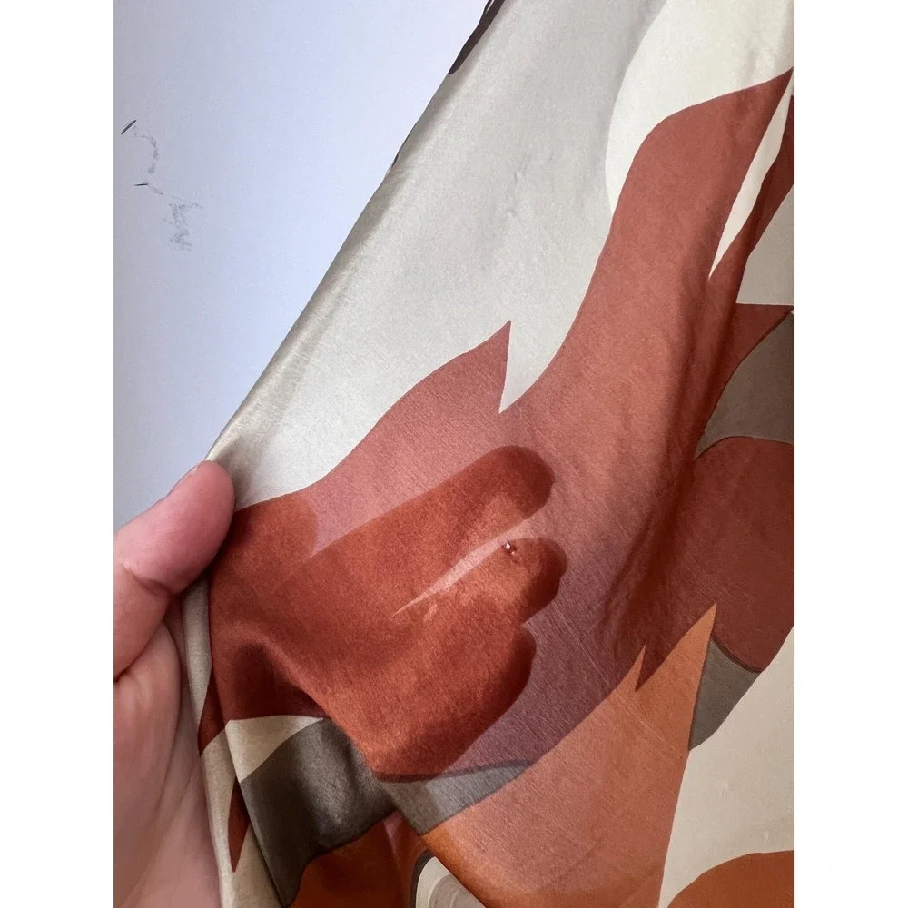 Vintage‎ Abstract Leaf Print Square Silk Scarf Tan Rust Grey Earth Tones 28x29